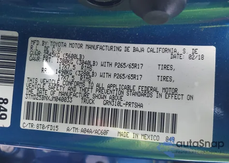 2018 Toyota Tacoma Trd Sport из США, поврежденный, VIN 3TMDZ5BNXJM040033